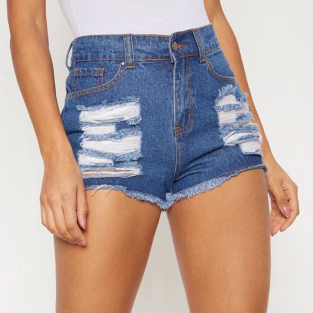 PRETTY LITTLE THING HotPants Ripped Denim Shorts 4 - Picture 3 of 8